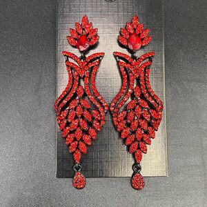 Art Deco Inspired Red Crystal Statement Drop Earrings